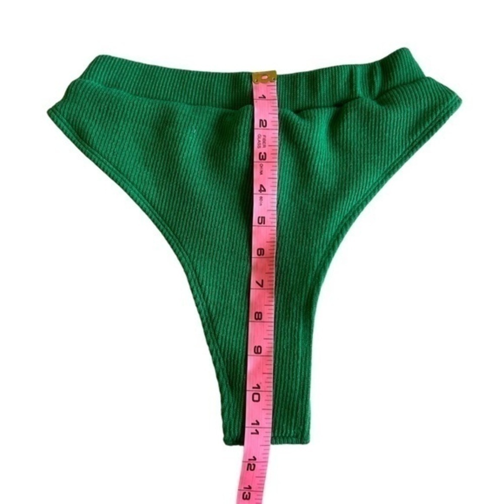 Ribbed Green High Waisted Cheeky Bikini Bottom - Picture 7 of 7